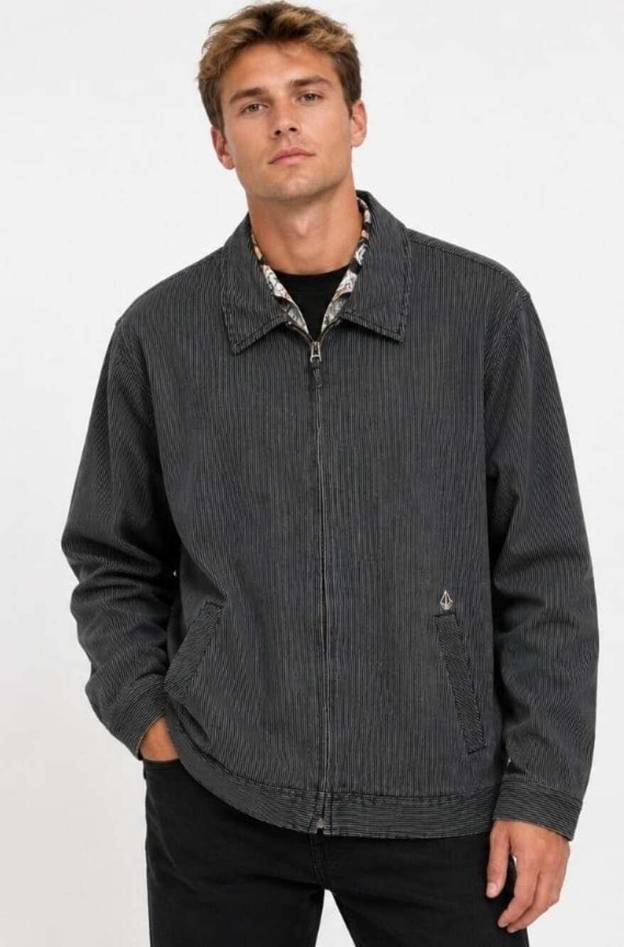 Volcom Vintage Retro Y2K QUESO Pinstriped FullZip Jacket Sz L Skater Grunge CR60